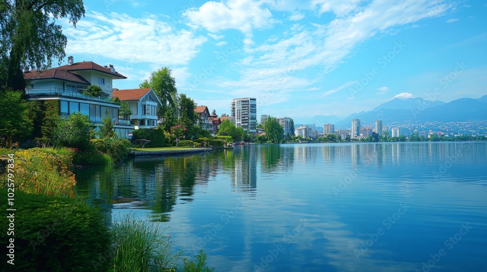 Fototapeta premium Scenic Lakeside Urban View