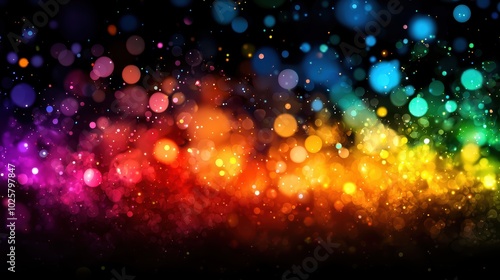 Glowing rainbow orb power-up with swirling light patterns and colorful bursts of energy in a dark scene