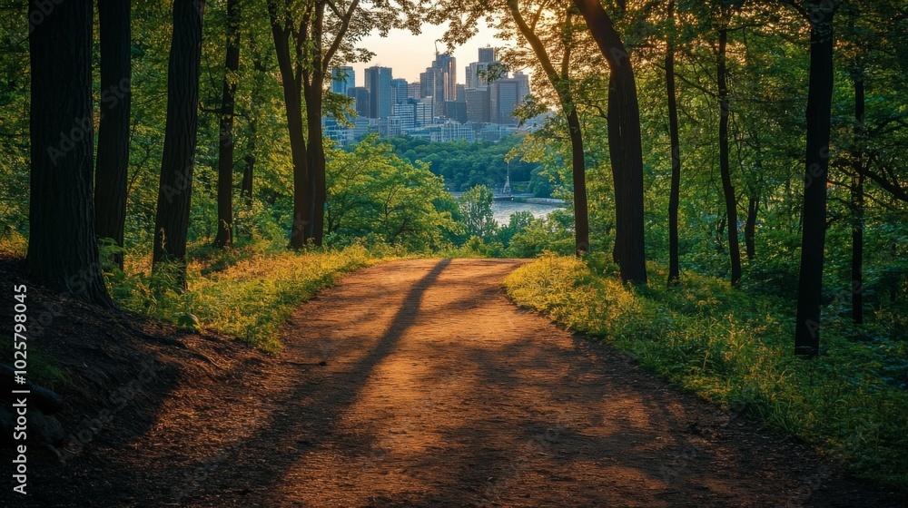 Fototapeta premium Urban Forest Pathway at Sunset