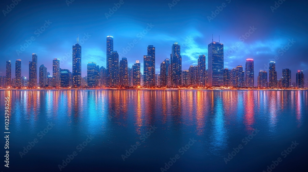 A panoramic view of an urban skyline at night, with the city lights creating a dazzling display against the dark sky, capturing the energy and allure of city living. A panoramic view of an urban skyline at night, with the city lights creating a dazzling display against the dark sky, capturing the energy and allure of city living.
