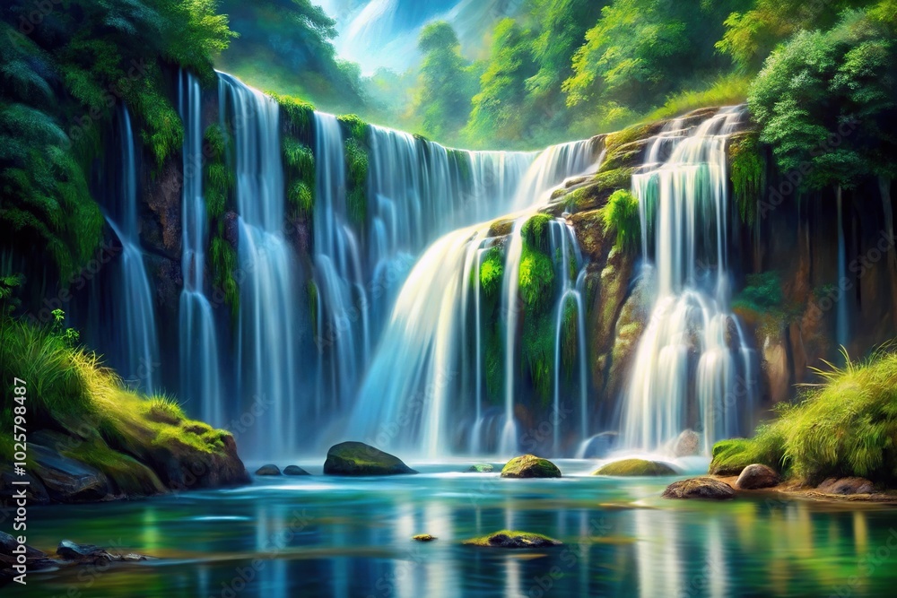Close-up painting of waterfall Close-up painting of waterfall