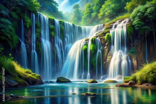Close-up painting of waterfall
