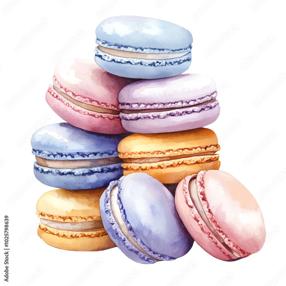 Obraz premium Stack of colorful macarons with white filling.