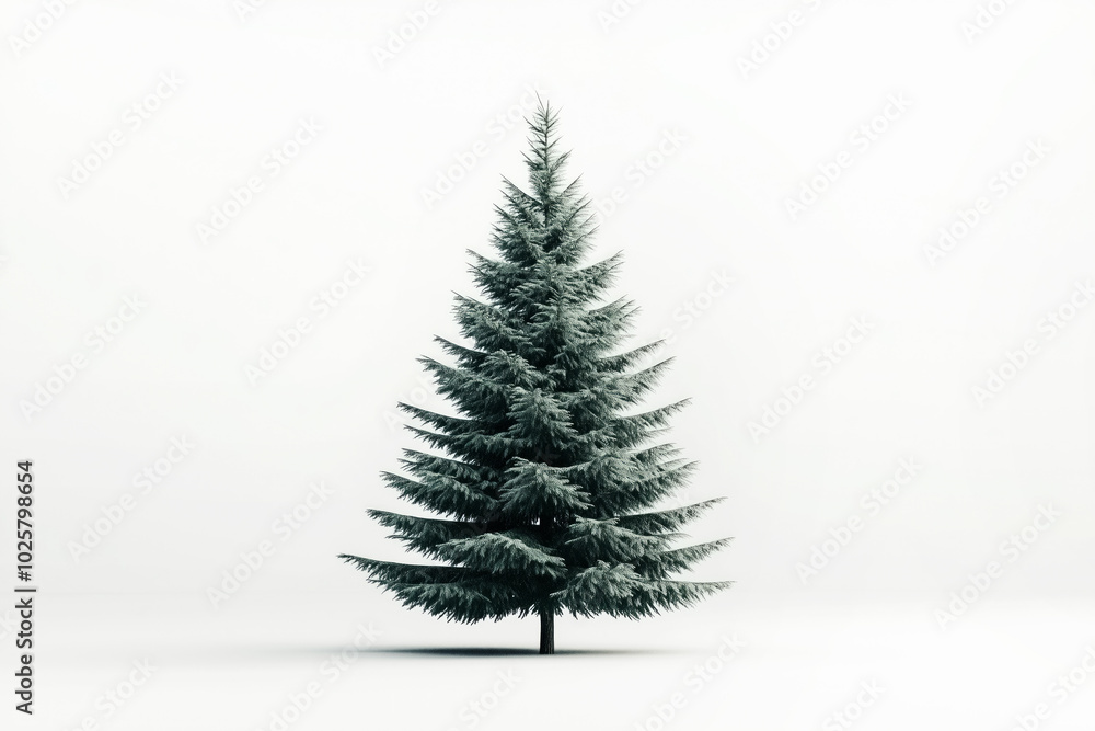 A full green pine tree displayed prominently isolated on white background, Christmas holiday concept A full green pine tree displayed prominently isolated on white background, Christmas holiday concept