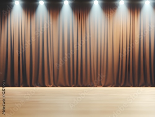 theater stage with orange curtain and spotlight 