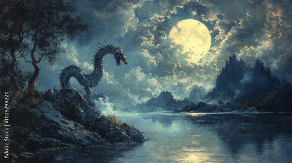 Dragon by Moonlit Lake Dragon by Moonlit Lake