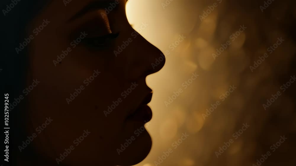 Silhouette of a woman's face in warm bokeh light Silhouette of a woman's face in warm bokeh light