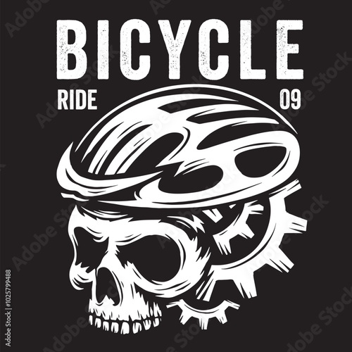 Vintage illustration of a skull head with a bicycle helmet