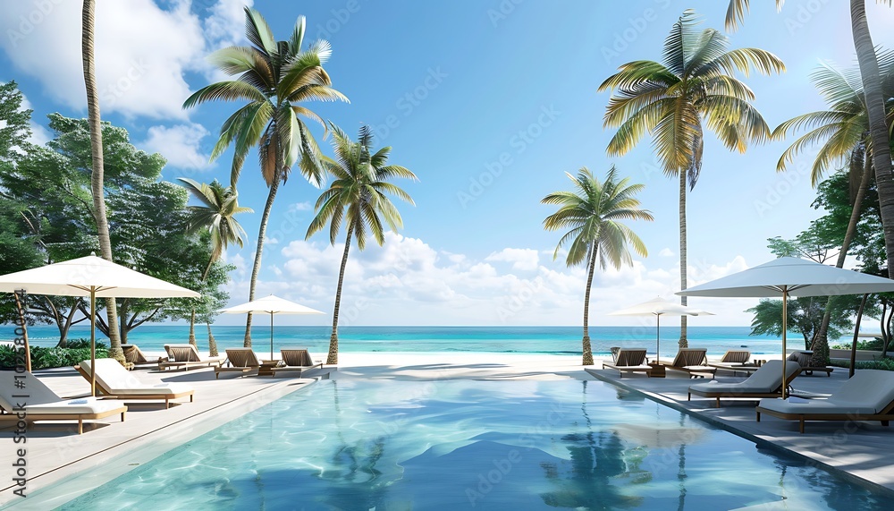 Hammock on the beach with palm trees and blue sky background Hammock on the beach with palm trees and blue sky background