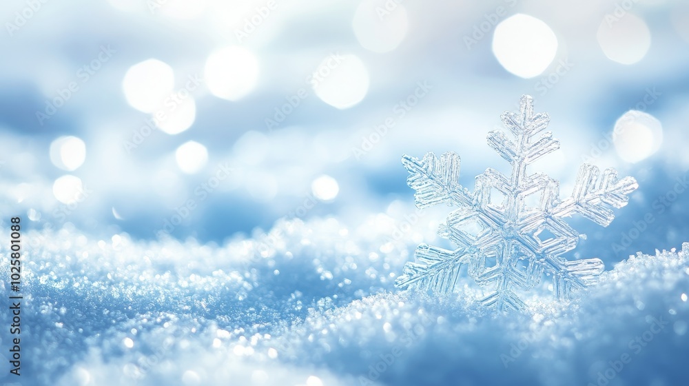 A delicate snowflake rests on a bed of sparkling snow, creating a serene winter scene. A delicate snowflake rests on a bed of sparkling snow, creating a serene winter scene.