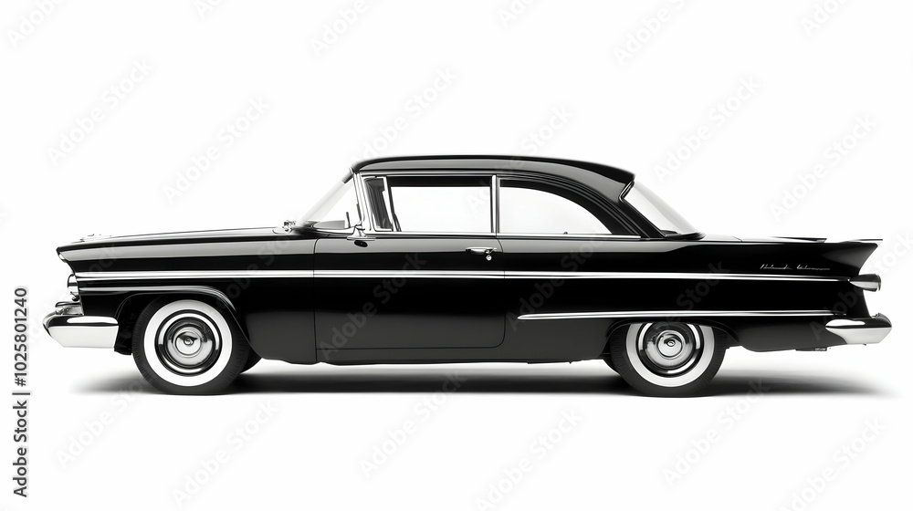 Fototapeta premium Classic Black Car Poses Gracefully in a Studio Setting