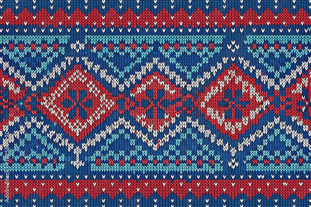 Close-up red and blue ugly sweater knitted seamless pattern Close-up red and blue ugly sweater knitted seamless pattern
