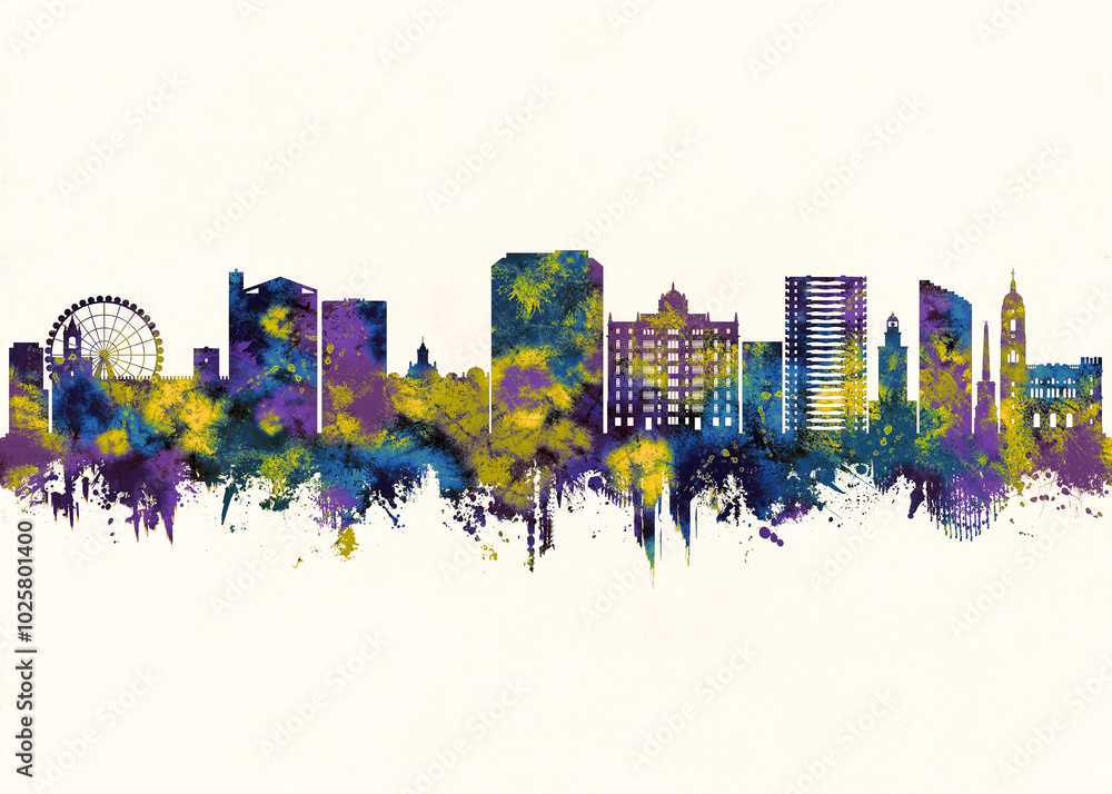 Obraz premium Malaga City Skyline. Cityscape Skyscraper Buildings Landscape City Downtown Abstract Landmarks Travel Background Modern Art Architecture Business Building Corporate