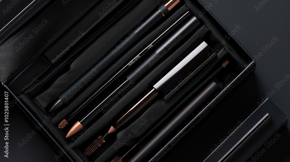 Black and Gold Makeup Brushes in a Sleek Case Black and Gold Makeup Brushes in a Sleek Case