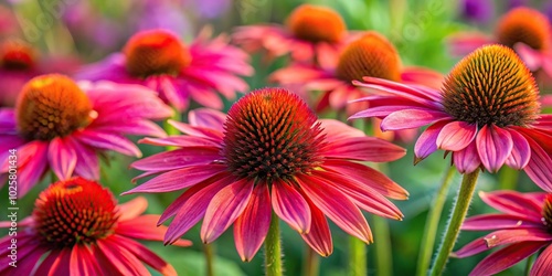 Close-Up red and purple coneflowers echinacea in full bloom