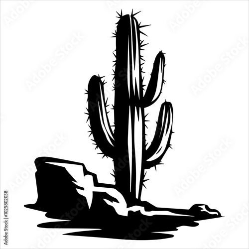 cactus vector art silhouette logo design black and white  photo