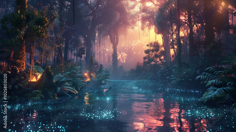 Fototapeta premium Observing the sunlight filtering through the trees in a forest, surrounded by a natural landscape of terrestrial plants, trunks, twigs, grass, and various shades of wood
