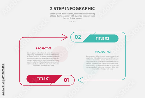 2 points template infographic outline style with 2 point stage or step comparison template with arrow line container opposite direction for slide presentation