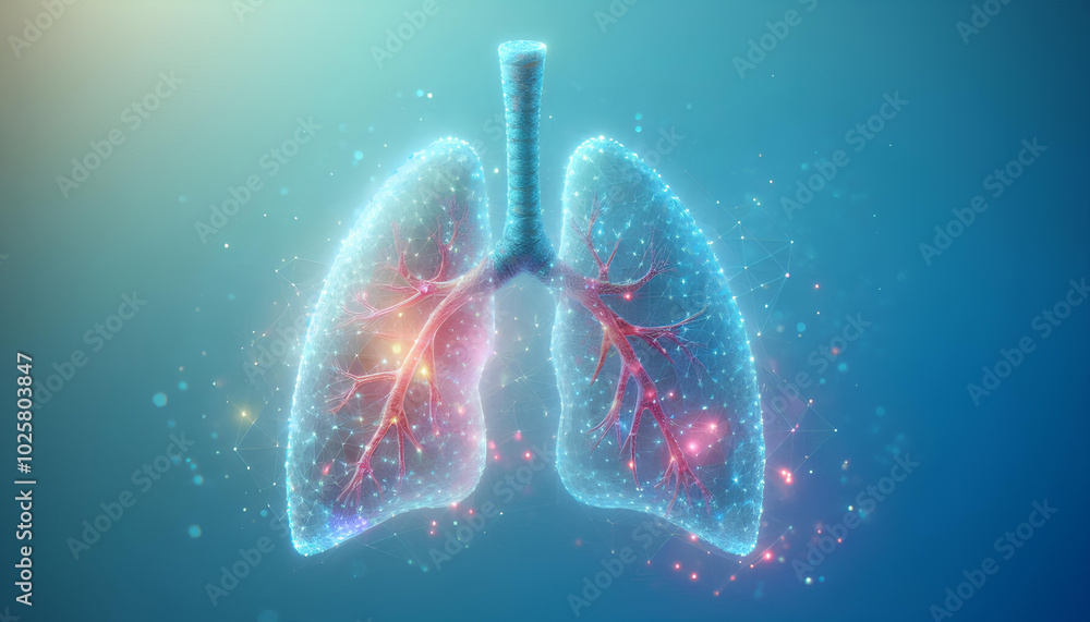 Holographic Lung Display on Gradient Blue Background Holographic Lung Display on Gradient Blue Background