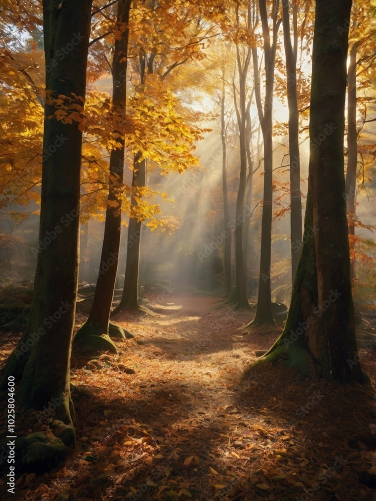 Fototapeta premium Autumn Maple Tree Forest Road