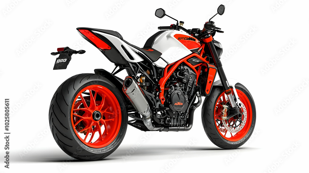 Obraz premium Powerful Motorcycle Stands Out on a White Background