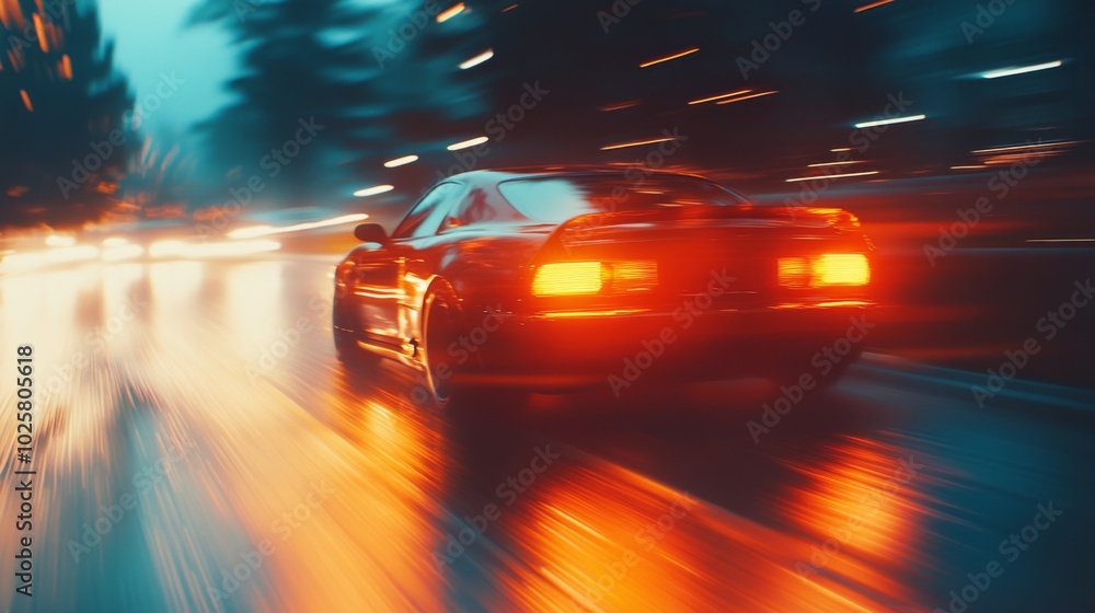 Speeding Car on Rainy Night Speeding Car on Rainy Night