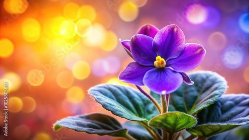 Closeup shot of African violet flower with vibrant background