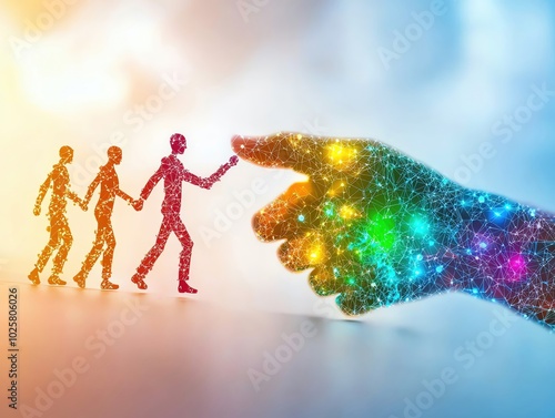 Future evolution change of human resources employee work labor recruitment to ai robot computer, Dynamic colors, copy space for text,