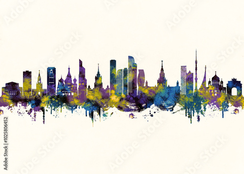 Moscow City Skyline. Cityscape Skyscraper Buildings Landscape City Background Modern Art Architecture Downtown Abstract Landmarks Travel Business Building View Corporate