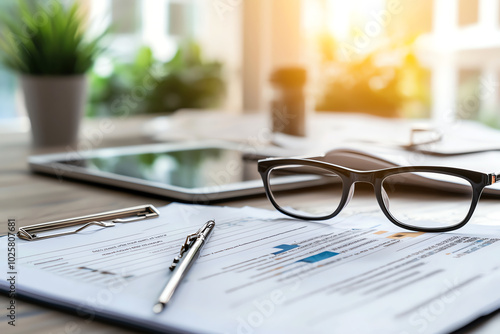 Wallpaper Mural Glasses on documents with digital devices Torontodigital.ca