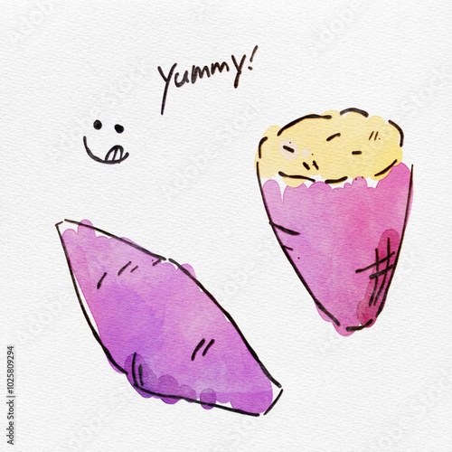 水彩  秋を彩る、切り株のおしゃれな手描きイラスト