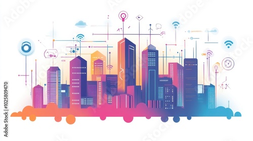Wallpaper Mural A modern smart city equipped with 5G networks, showcasing fast, interconnected services like IoT-enabled devices, real-time communication, and seamless data exchange Torontodigital.ca
