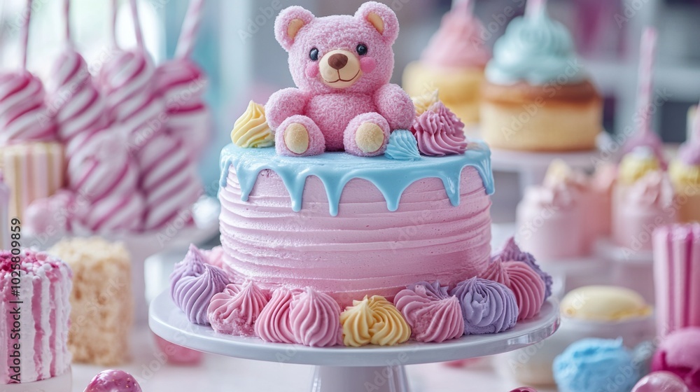 Teddy Bear Cake with Pastel Decor Teddy Bear Cake with Pastel Decor
