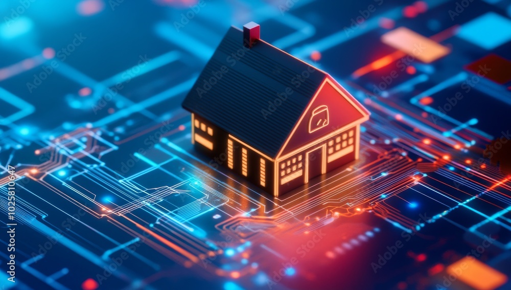 Isometric House With Digital Data Concept Isometric House With Digital Data Concept