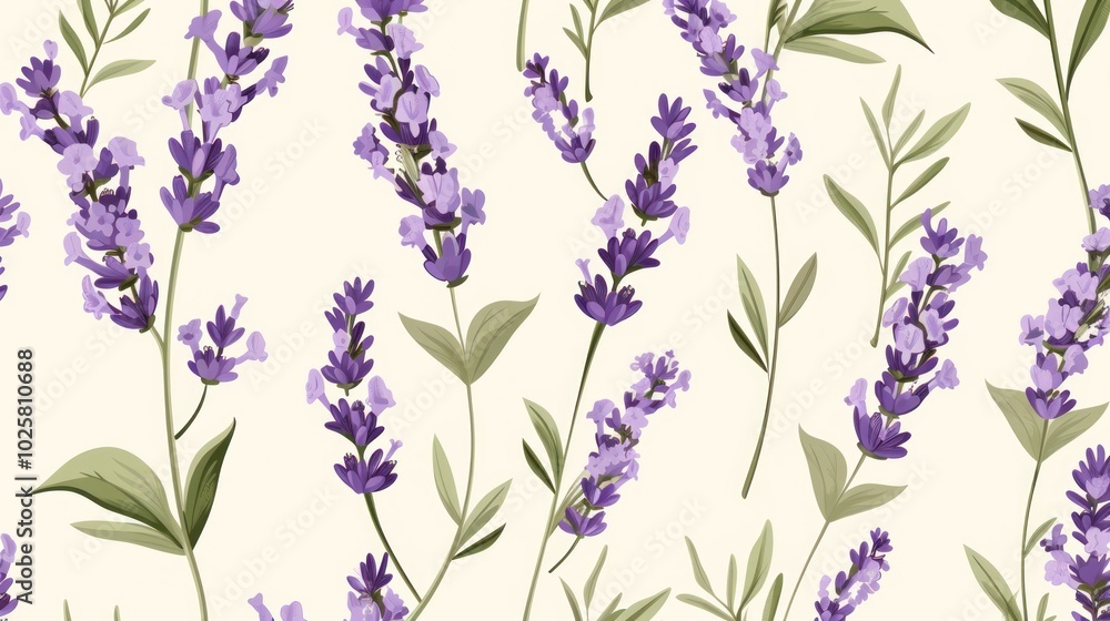 A Delicate Pattern of Lavender Blooms and Greenery A Delicate Pattern of Lavender Blooms and Greenery