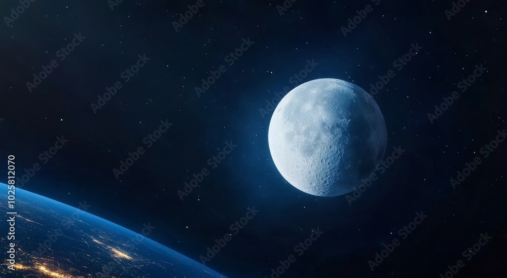 Fototapeta premium Full Moon Over Earth In Night Sky