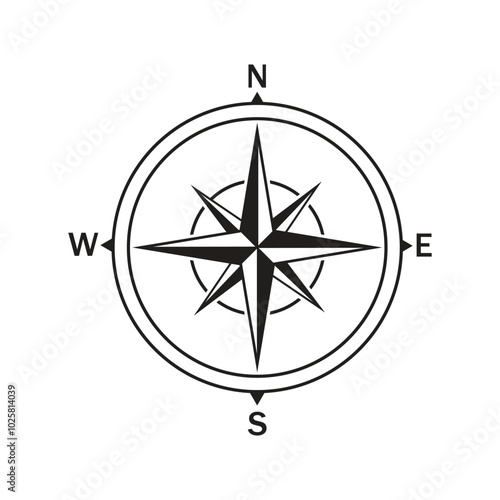 Vector compass rose with North, South, East and West indicated