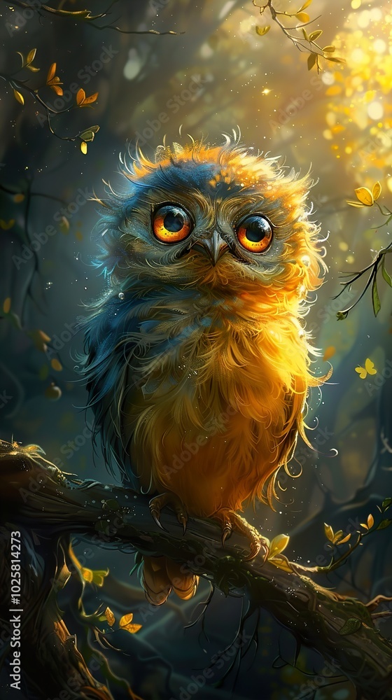 Cute Owl Perched on a Branch in a Forest Cute Owl Perched on a Branch in a Forest