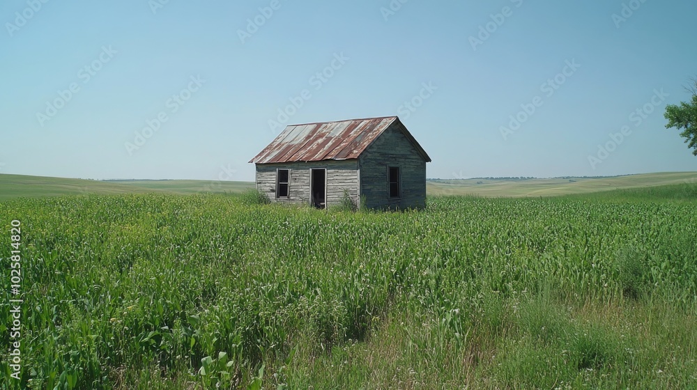Abandoned House in a Green Field Abandoned House in a Green Field