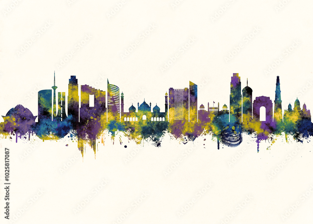 New Delhi City Skyline. Cityscape Skyscraper Buildings Landscape City Background Modern Art Architecture Downtown Abstract Landmarks Travel Business Building View Corporate
