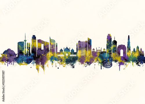 Obraz na płótnie New Delhi City Skyline. Cityscape Skyscraper Buildings Landscape City Background Modern Art Architecture Downtown Abstract Landmarks Travel Business Building View Corporate w salonie