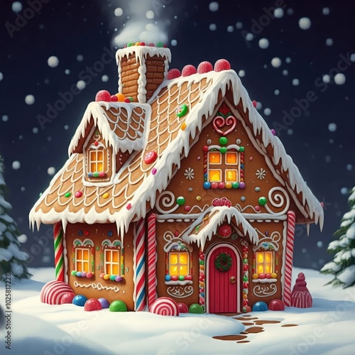 Whimsical Gingerbread House in Snowy Wonderland