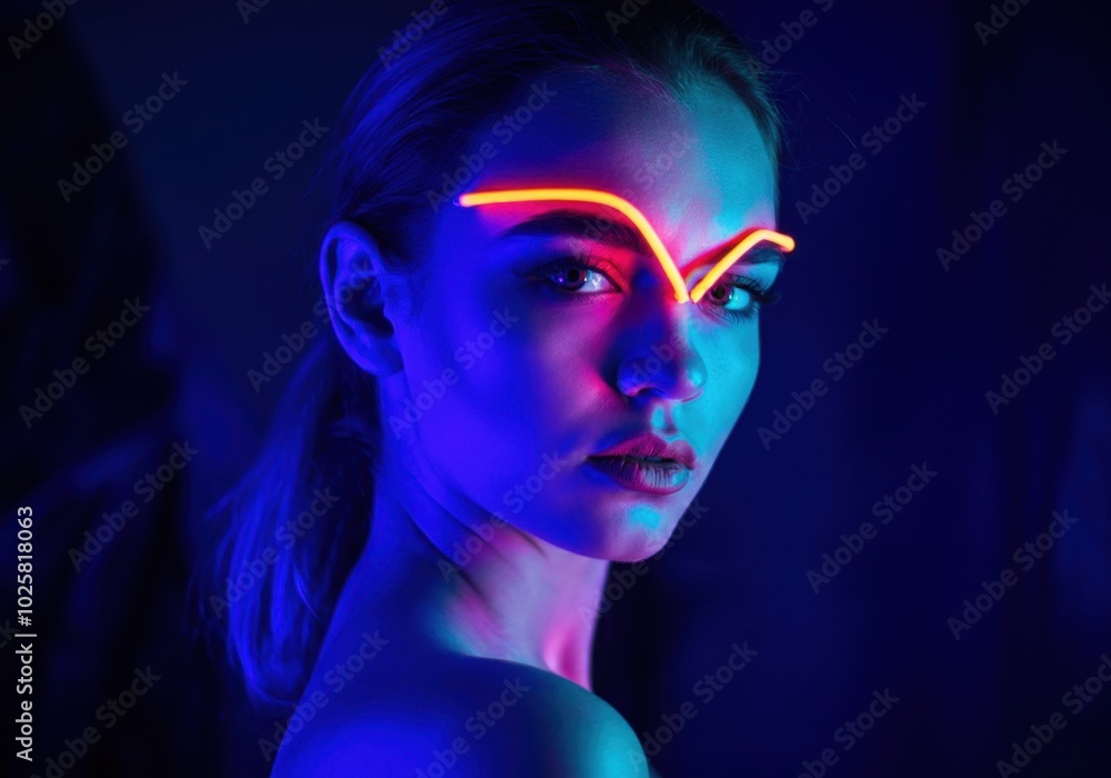 Mysterious beauty in vibrant neon light portrait Mysterious beauty in vibrant neon light portrait