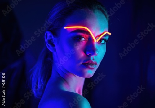 Mysterious beauty in vibrant neon light portrait