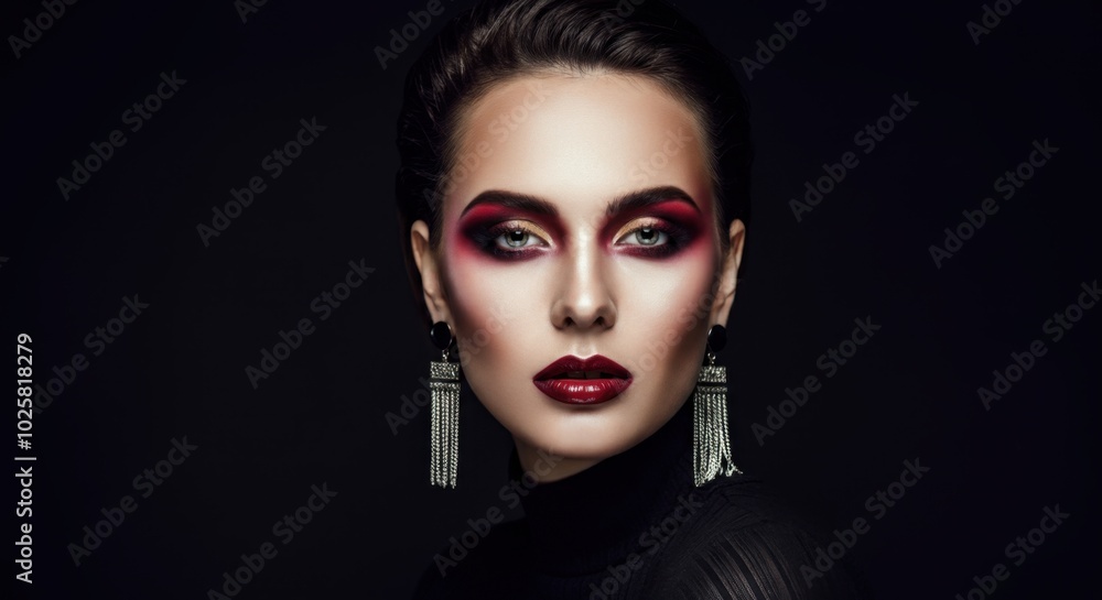 Elegant woman with dramatic makeup luxurious earrings Elegant woman with dramatic makeup luxurious earrings