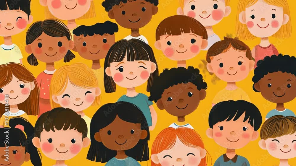 Smiling children of different races stand together in a group Smiling children of different races stand together in a group