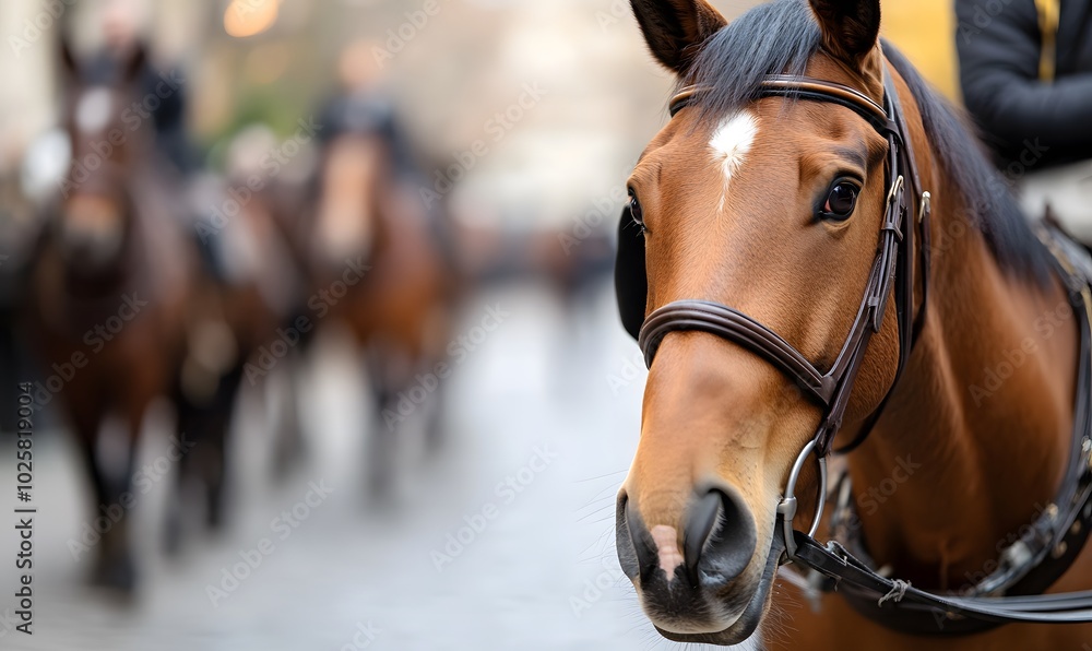 Obraz premium horses harnessed with copy space image , Generative AI