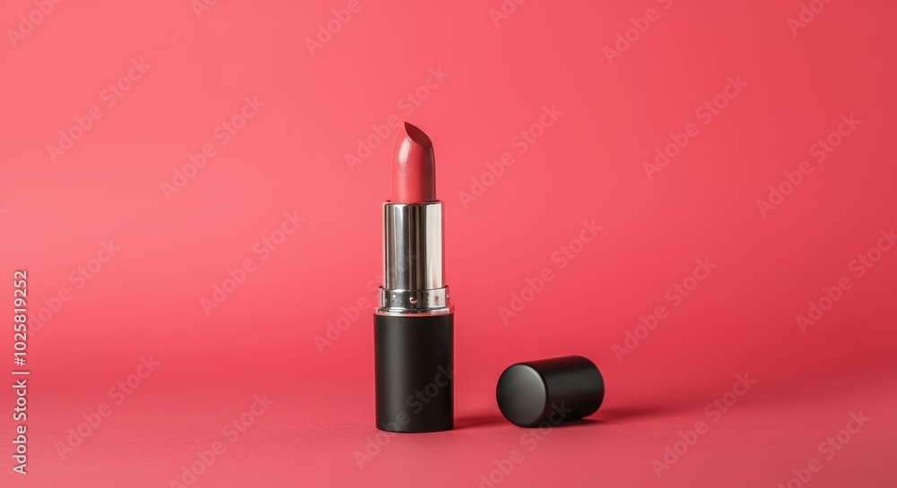 Elegant lipstick on vivid pink background Elegant lipstick on vivid pink background