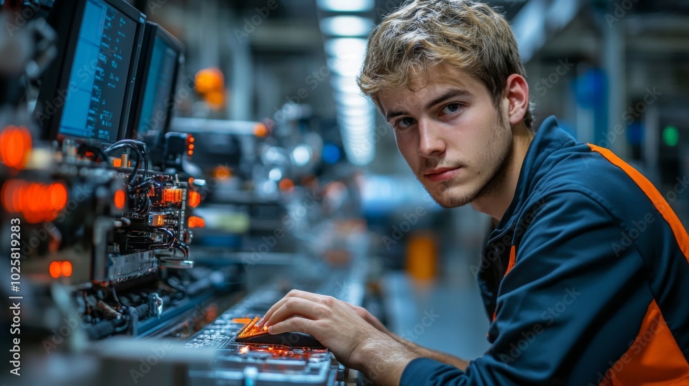 Young Technician in a High-Tech Factory Young Technician in a High-Tech Factory