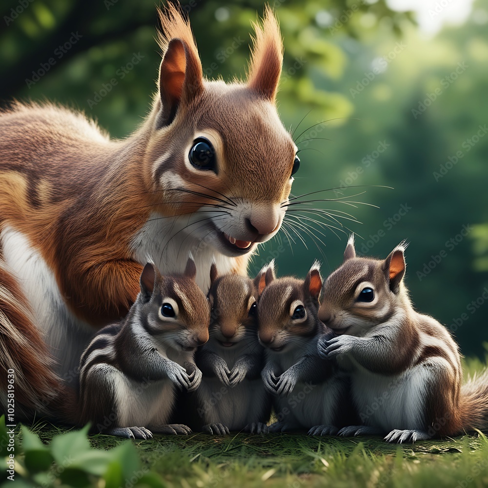 A Mother Squirrel and Her Babies A Mother Squirrel and Her Babies